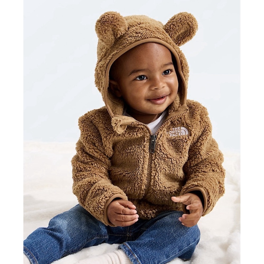 NEW! The North Face Baby Bear Ear Sherpa Fleece Full Zip Hoodie Brown 3-6 M